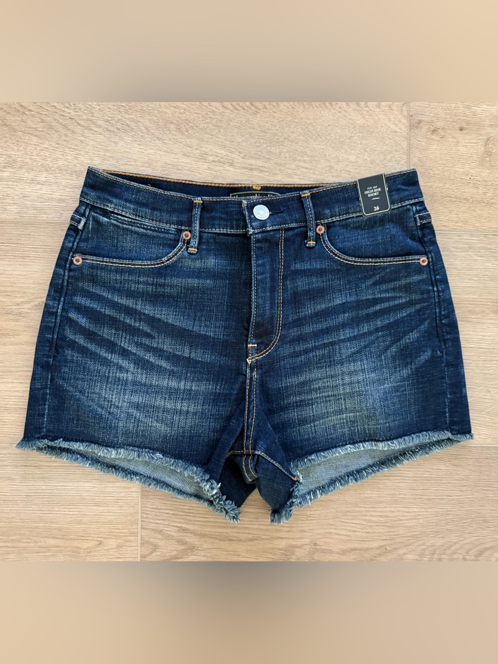 Abercrombie & Fitch High Rise Denim Shorts Raw Hem NWT 26 Blue